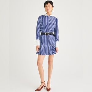 NWT J. Crew Tired Beth Mini Poplin Shirt Dress Blue White Striped Size 6 Women's